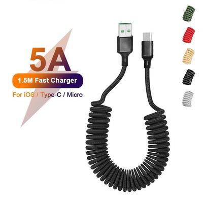 5A USB C Cable Fast Charge Spring Cables for iPhone for Lightning Type C Cable Micro Data Cord for Huawei Xiaomi 1.5m