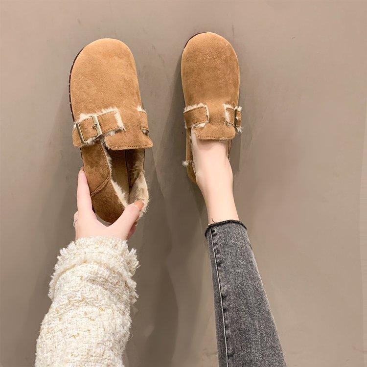 Fleece soft-soled shoes women's retro one-pedal two-wear casual versatile lazy