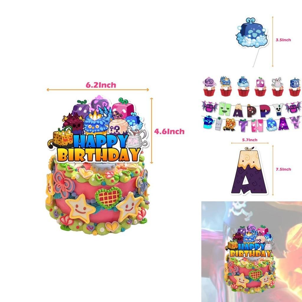 Blox Fruits Party Decorations Pirate King Game Box Flag Balloons Cake Toppers Birthday Banners Set)