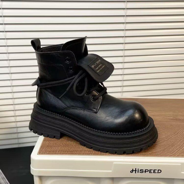 

Новые женские ботильоны осень-зима 2024 года, водонепроницаемые короткие ботинки на платформе со шнуровкой и толстым каблуком, модные кожаные мотоциклетные ботинки в стиле панк 40 чёрный