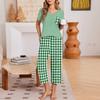 Women Casual Printed Short Sleeve Loose Fit V Neck T Shirt with Capri Pants Two Piece Lounge Set for Home Wear
