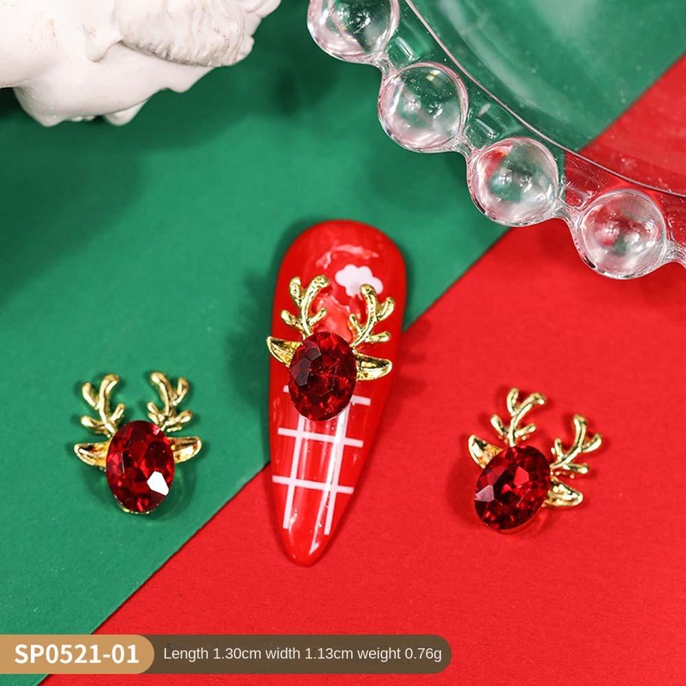 10Pcs/set Cartoon Elk Christmas Nail Rhinestones Christmas Tree Christmas Nail Accessories  Lady