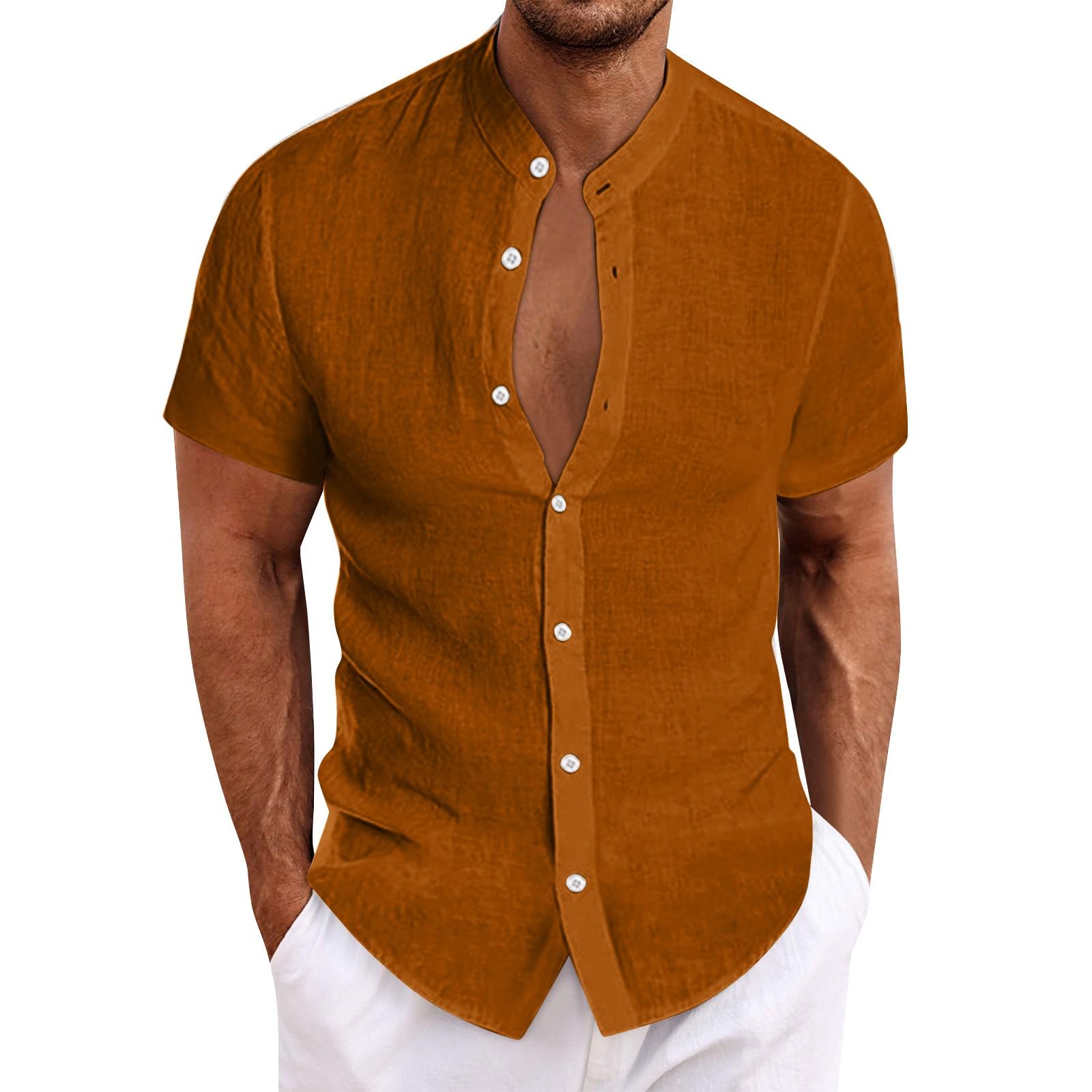 

Мужская повседневная деловая однотонная рубашка с коротким рукавом, мужская рубашка на пуговицах с воротником-стойкой XXXXXL