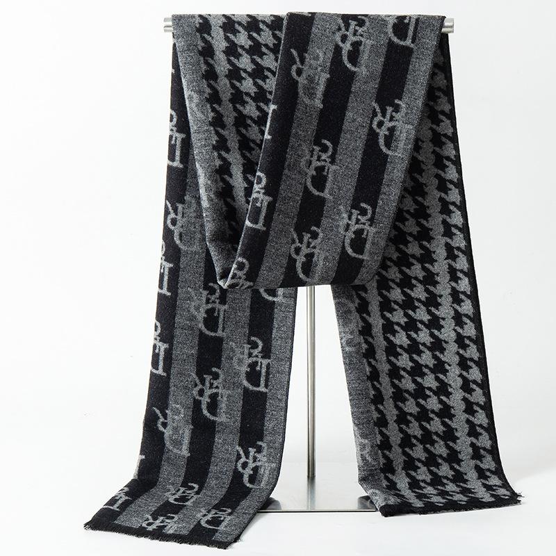 2025 Autumn/Winter New Men'S Cashmere Scarf Thickened, Stylish, European And American Men'S Classic Stripe