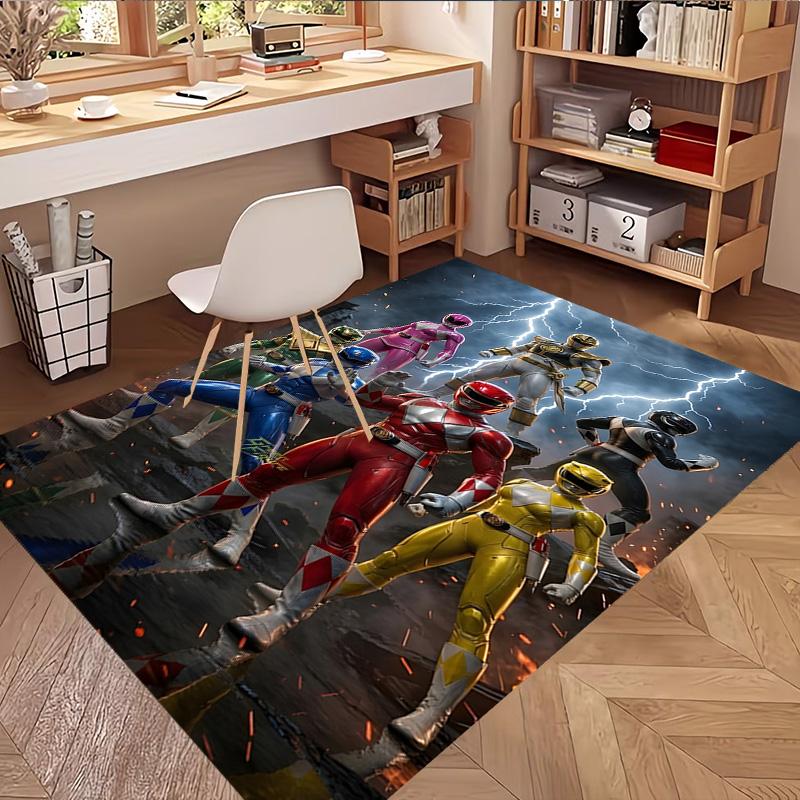 Mighty Morphin Power Rangers Print Rug, Washable Floor Carpet, For Entryway Dorm Laundry Room Office Study, Home Decor Birthday Christmas Gift