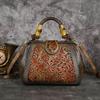 Johnature Luxury Handbag Vintage Handmade Leather Carved Women Bag Versatile Female Shoulder & Crossbody Bags