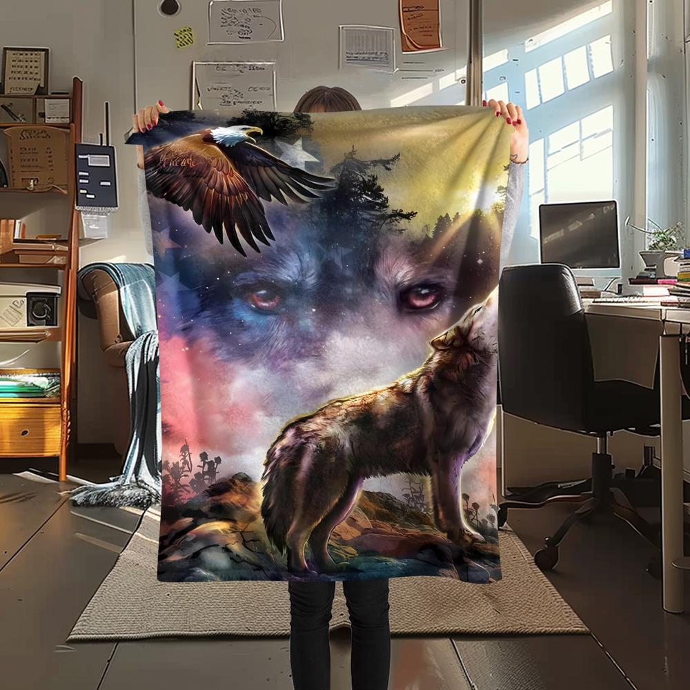 1Pc Indian Wolf Print Flannel Blanket, High quality Comfortable for All Seasons, Home Decor, Warmth and Comfort, Perfect for Christmas Gifts