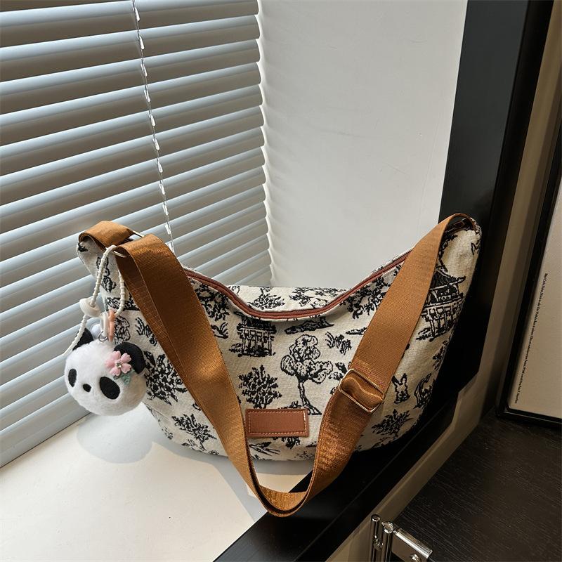 

New fashion trend print casual light practical large capacity tote bag commuter shoulder messenger bag women no pendant коричневый