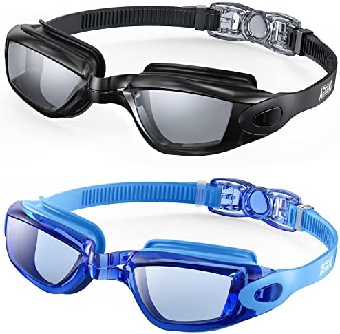 Aegend Swim Goggles 2-Pack No Leaking Anti-Fog UV Protection Mirrored Adult Men Women Wide View Outdoor