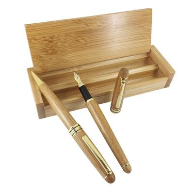 Bambus-Kugelschreiber und Füllfederhalter mit quadratischer Bambus-Geschenkbox. Umweltfreundliche, handgefertigte Bambus-Schreibwaren-Sets