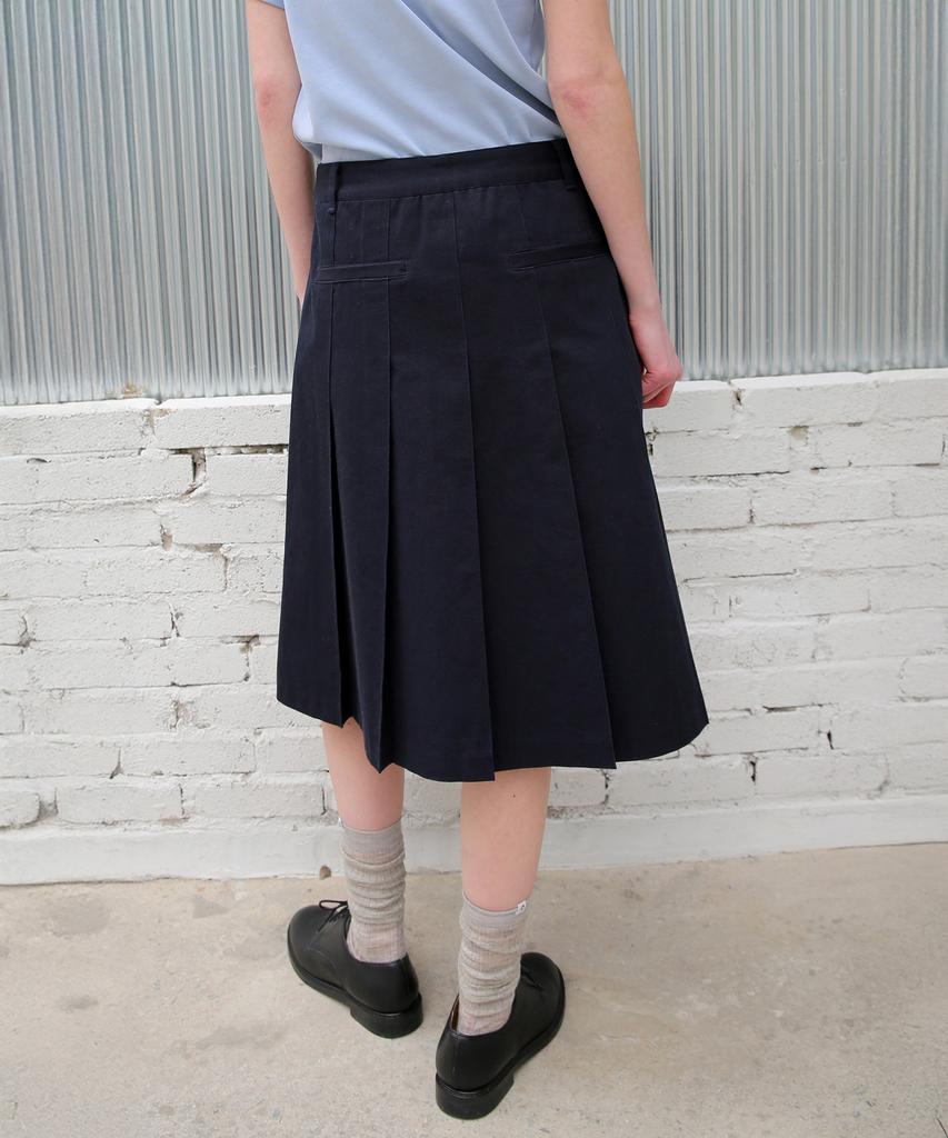 Leuba Cotton Chino Pleated Skirt - Classic Navy