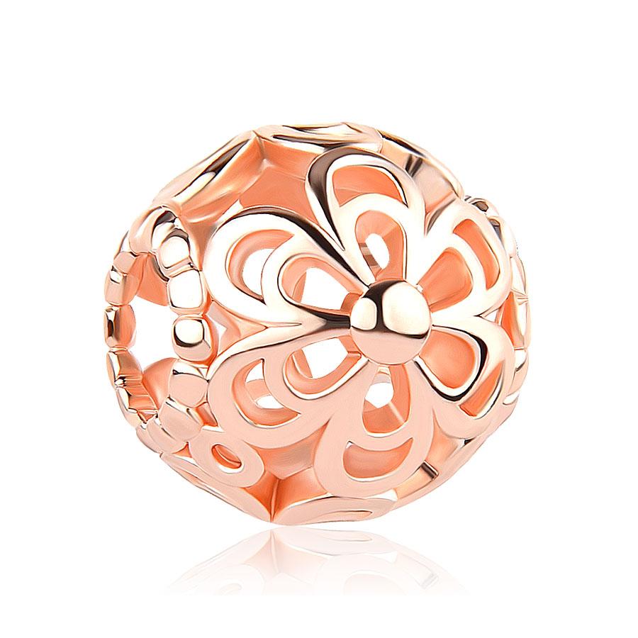 Newpure Copper Rose Gold Circular Hollowed-Out Petals Pendant Beads Fit Original Charms Bracelet Diy Women Jewelry