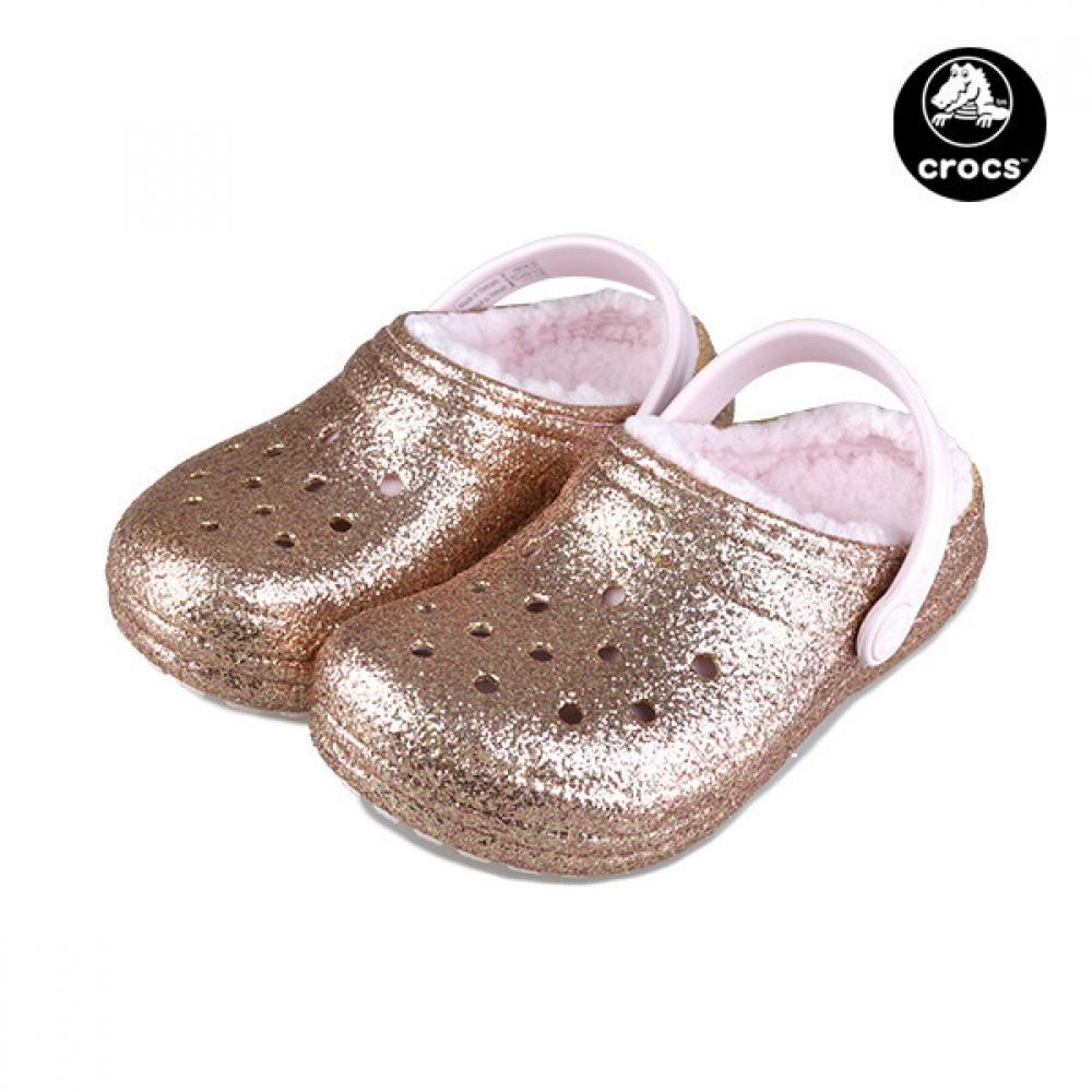 Crocs ClaSSic Lined Glitter Women S Winter Cold Weather Fur SlipperS roSe Gold K207462 2ub