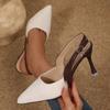 Fashionable Pure Color Large Size Autumn New Pointed Toe Thin High Heel Casual Sandals Comfortable Breathable PU Leather