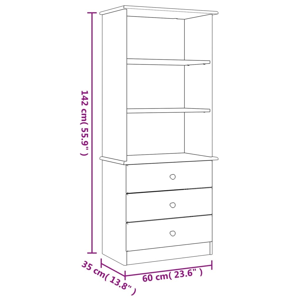 ALTA Bookshelf with Drawers 60 x 35 x 142 cm Solid Pine Wood