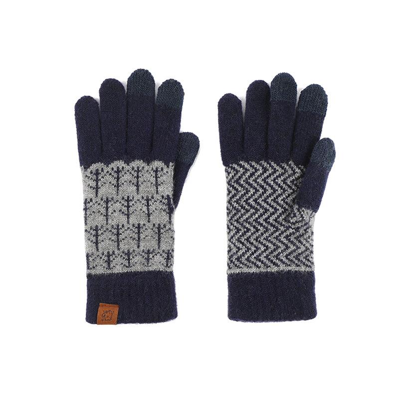 Japanischer Herbst und Winter Explosion Wolle kontrastierende Wolle gestrickte Handschuhe Retro Jacquard Samt Radfahren warme Handschuhe