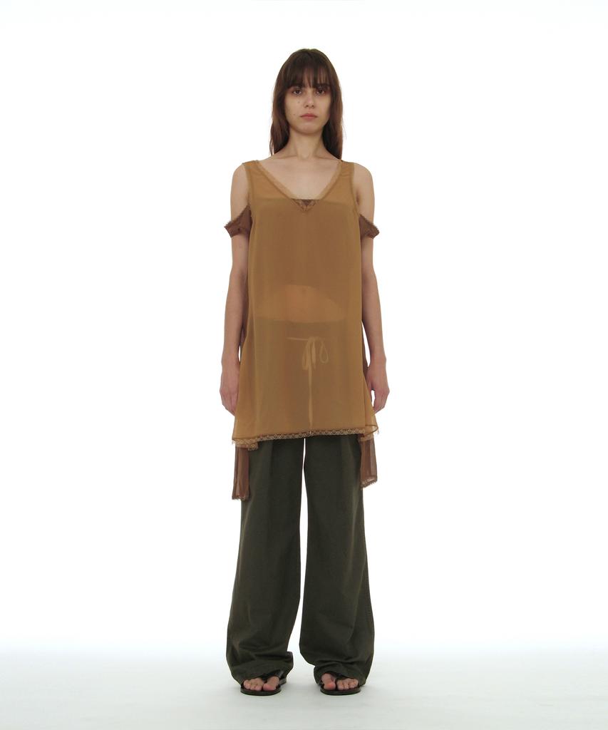 Partimento Woman Asymmetric Lace Trim Slip Dress_Beige
