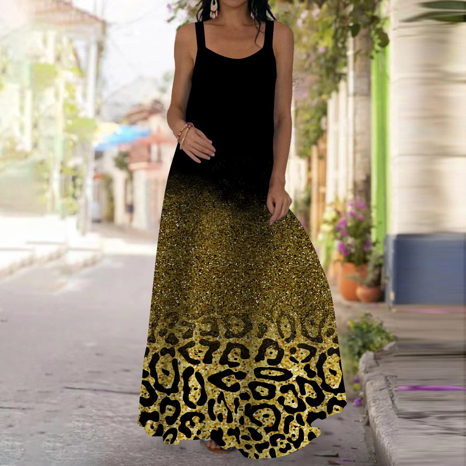 

Женское платье-комбинация Длинное платье макси с леопардовым принтом Платье с принтом весны и лета с v-образным вырезом Для отдыха и отпуска 8XL чёрный