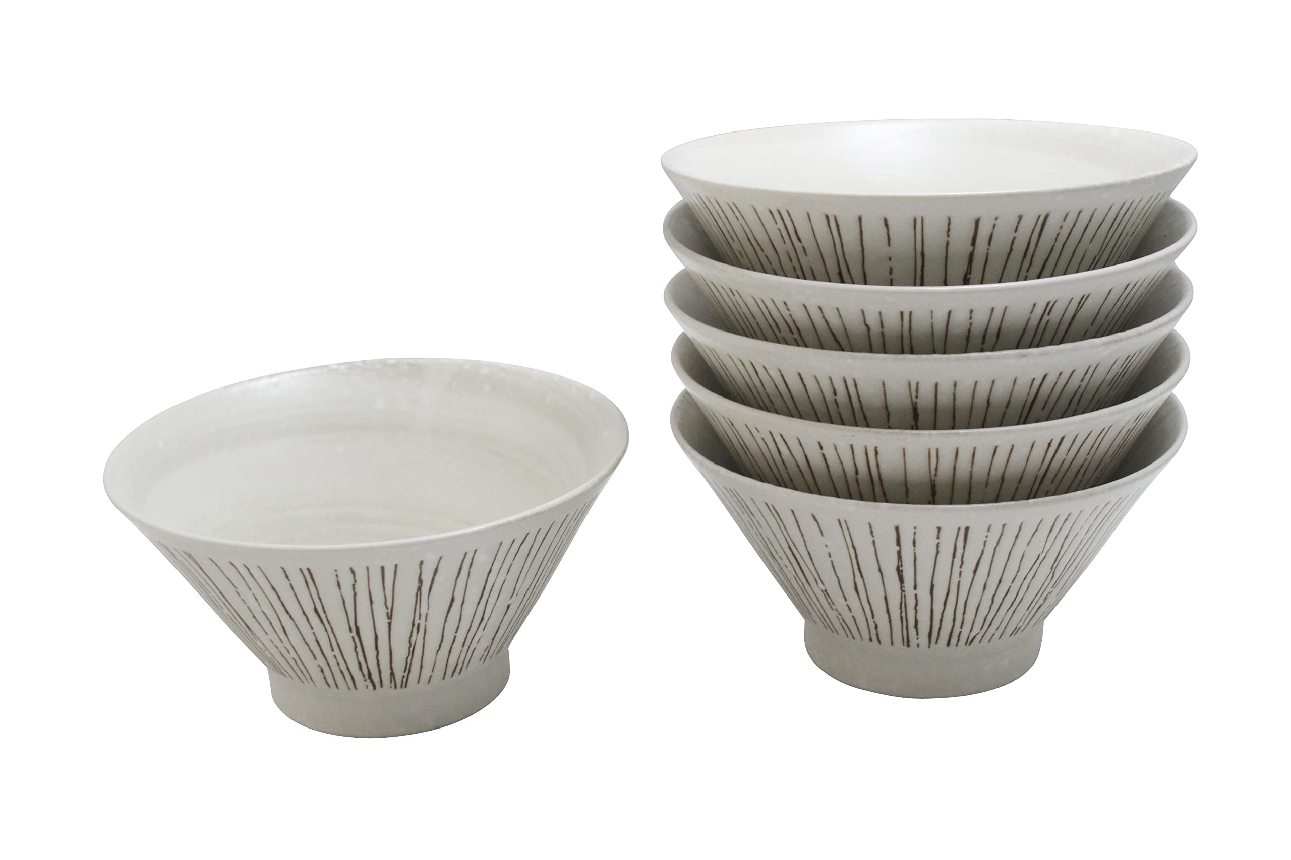 

Carved Tokusa White Reverse Rice Bowl 16cm Value Set of 6 Okonomiyaki Rice Kyoto Rice Set Meal Rice Rice Mino Made in Japan [Commercial Set] Ramen,