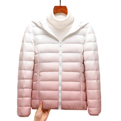 Winter Lightweight Down Jacket Women's Gradient Color Short White Duck Down Stand Up Collar Jacket