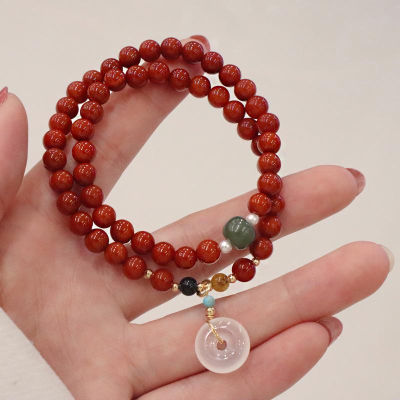 Natural Nanhong Agate Two-Circle Bracelet Fashion Women Daily Jewelry Lucky Gift
