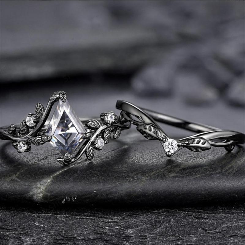 2Pcs/Set Black Multi Faceted Polygon Zircon Ring Comfortable Wear Finger Ring Fashion Jewelry for Everyday Wear