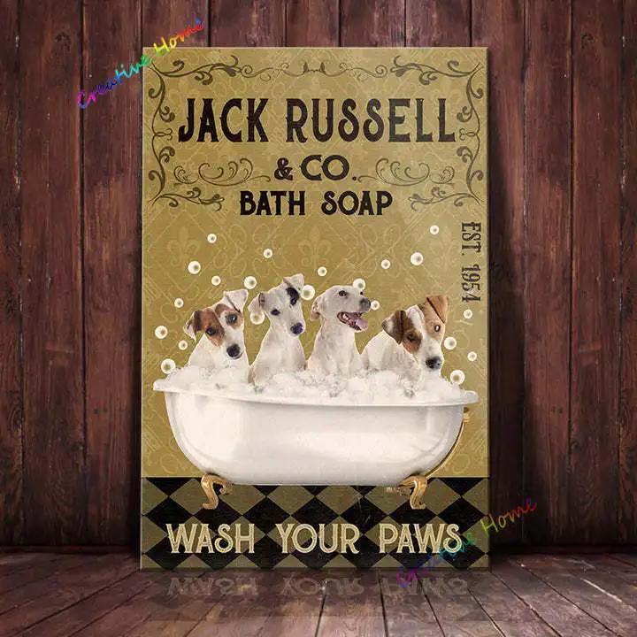 Jack Russell Terrier & Co. Bade Seife Blechschild Kaffee Metallschild Vintage Bar Zuhause Badezimmer Wanddeko Lustiges Schild 12x8 Zoll