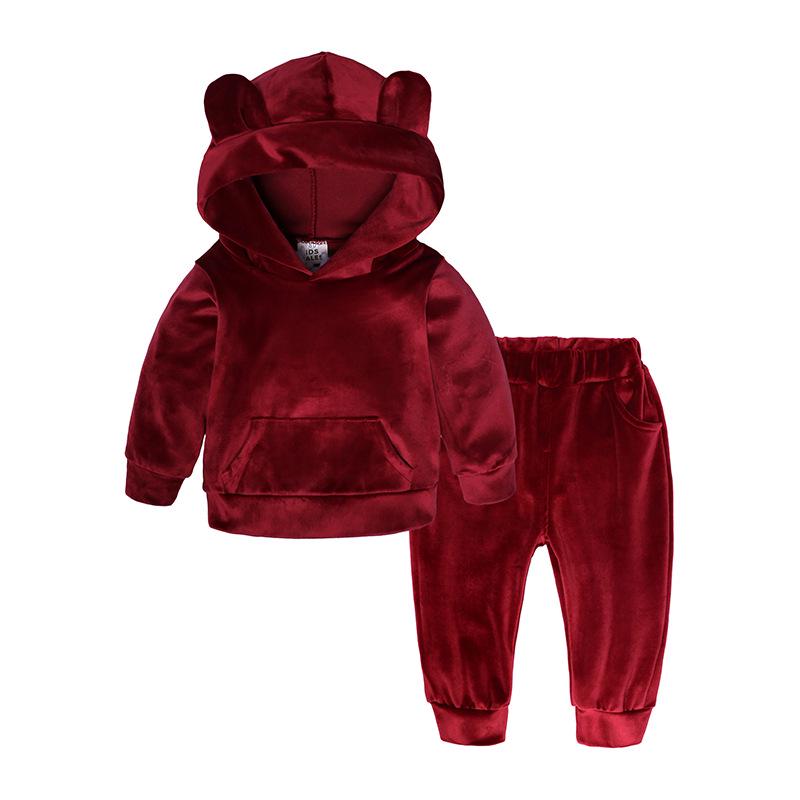 Gold Velvet Children's Autumn/Winter Two-Piece Set for Boys and Girls - Trendy Sweatshirt Outfit