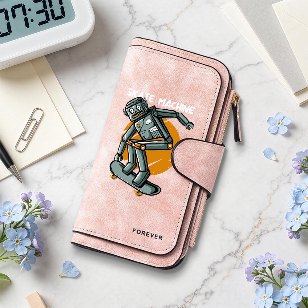 Cool Skate Robot Print Purse Fashion Casual Portable Multi Slot Long Wallet Daily Use Trendy Stylish Functional Wallet