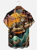 Men's Retro Short Sleeve Beach Shirt Summer Casual Ukiyoe Kitten Fishing Shark Print Hawaiian Shirts Men's Lapel Aloha Shirt