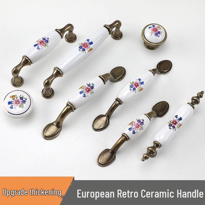 European Ceramic Blue Flower Round Cabinet Handle