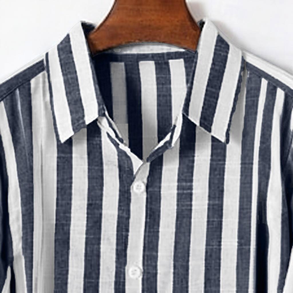 Men's Linen Short Sleeve Shirt Striped Button Down Casual Lightweight Breathable Open Front Collared Top for Summer Daily Wear