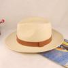 High-End Panama Straw Hat Striped Bow Flat Edge Jazz Grass Top Hat Fine Hand-Woven