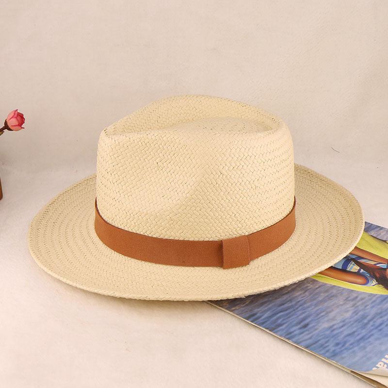 High-End Panama Straw Hat Striped Bow Flat Edge Jazz Grass Top Hat Fine Hand-Woven