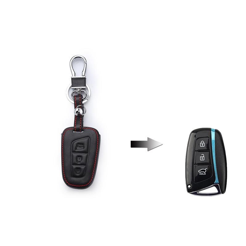 Hyundai IX35/45 New Santa Fe Genuine Leather Key Fob Cover - 3/4-Button Protection