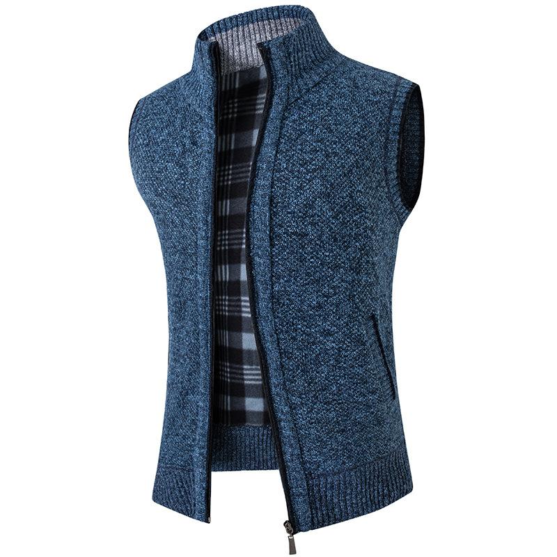 Man Winter Sweater Solid Color Vest Leisure and Comfortable Warm Zippered Stand Up Collar Sleeveless Vest