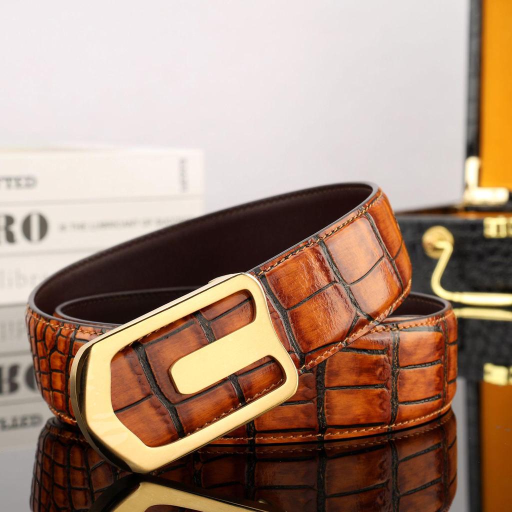Men's Crocodile Pattern Stainless Steel Buckle Leather Belt