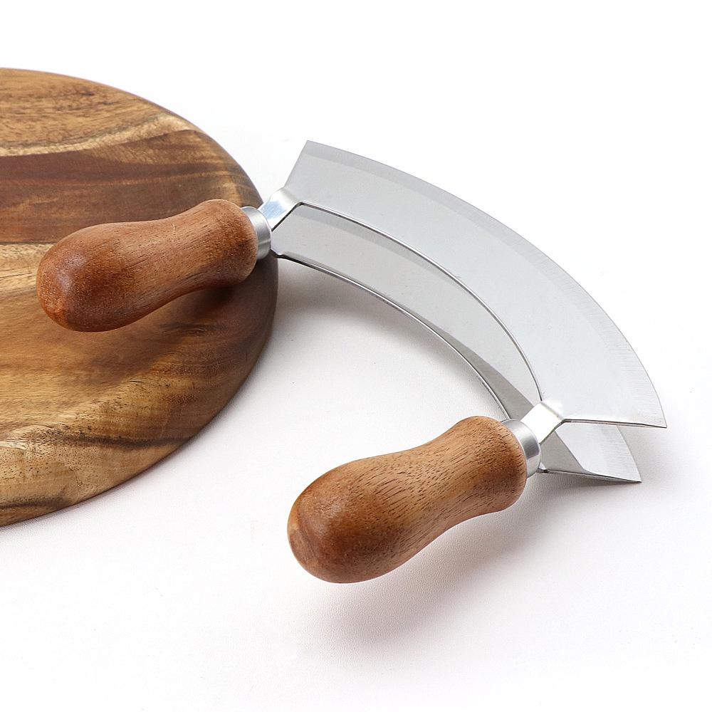 Stainless Steel & Acacia Wood Double-Sided Cutting Board Set with Knives for Vegetables, Herbs, and Fruits