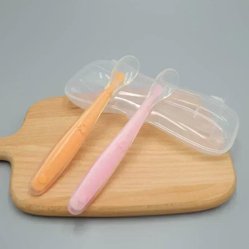 1/2Pcs Silicone Spoon Set Baby Learning to eat Training Spoon Baby Silicone Soft Spoon PP Plastic Box Children's Tableware Box