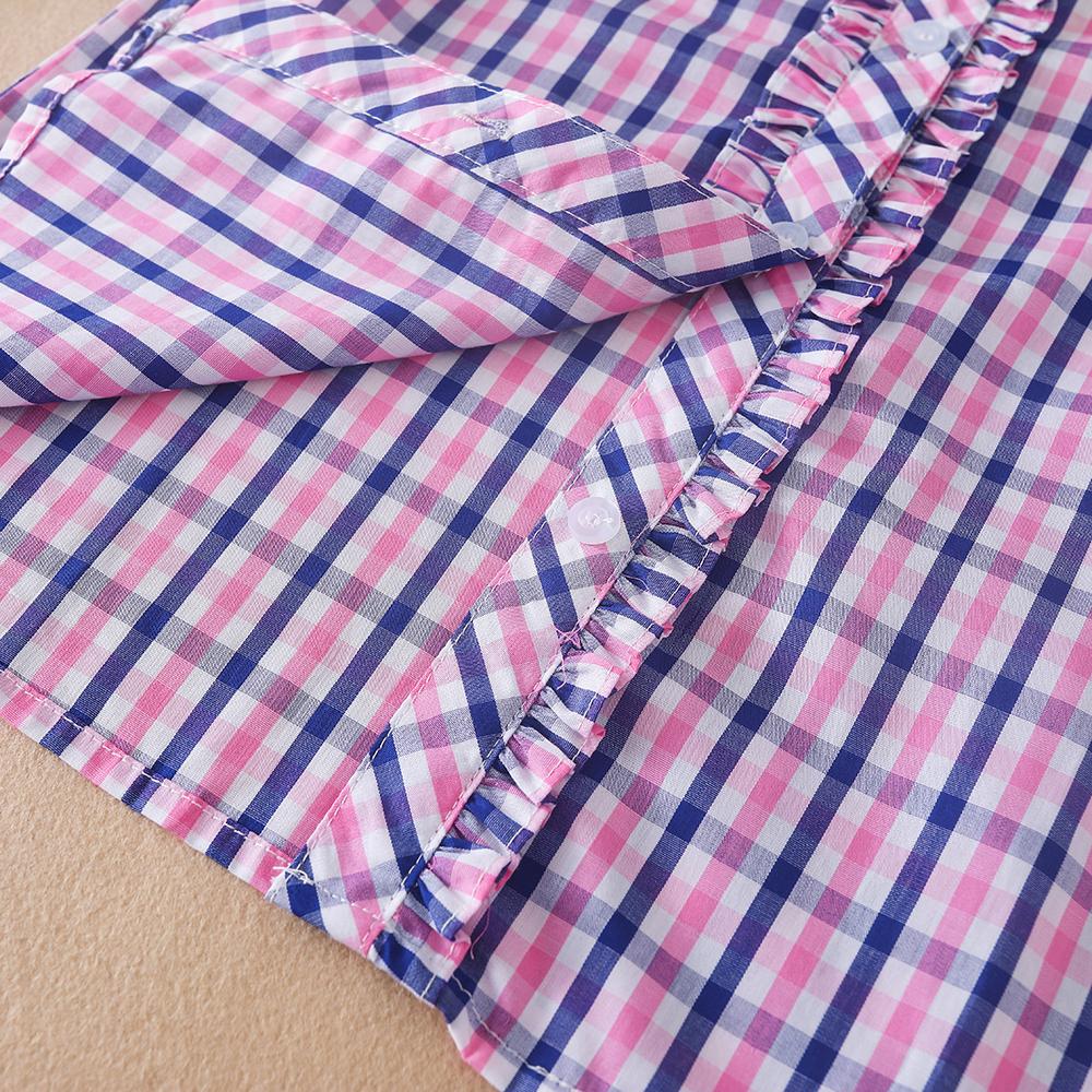 Girls' Plaid Shirt with Ruffle Long Sleeve Casual Top 100% Cotton Spring Autumn Daily Wear Kids' Fashion 2025