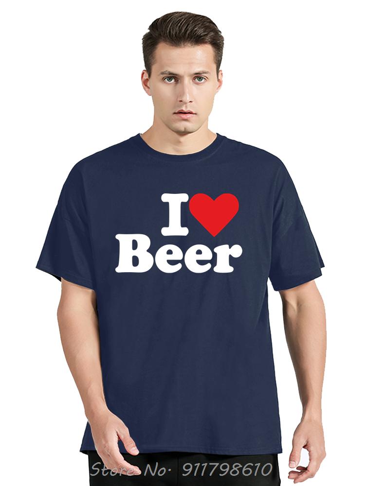 Funny I Love Beer Red Heart Men's Clothing Fashion Casual Oversized T-shirt Drinking Fitness T Shirt Funny Print Cotton Tshirt