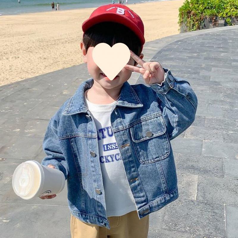 

Корейская джинсовая куртка для мальчиков весна/осень 2023 года для детей 160 cm синий