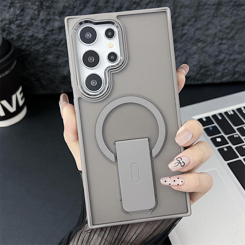 

Magsafe Folding Stand Holder Luxury Matte Translucent Case For For Samsung S25 S24 S23 Ultra FE Plus Wireless Charging Back Cover For Galaxy S23
