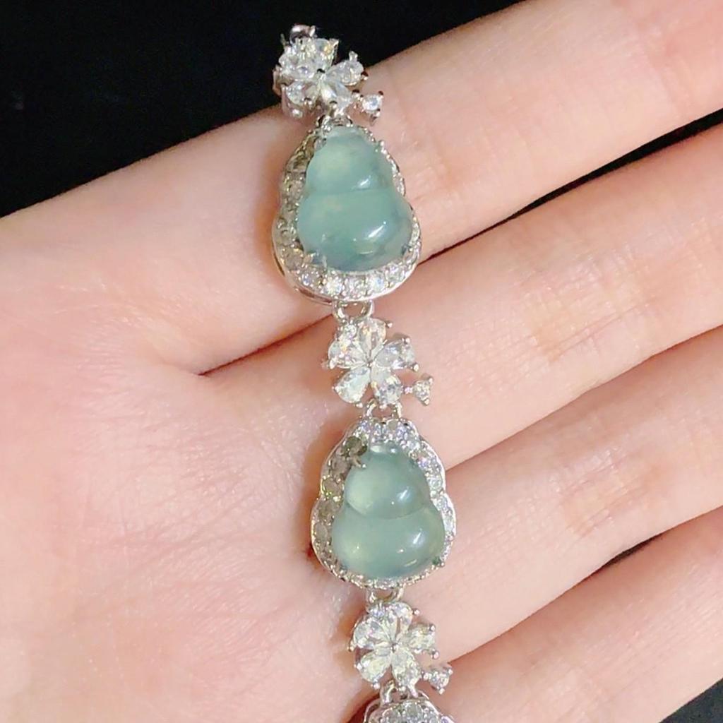 A-Grade Natural Jade Blue Water Bracelet: Ice Seed Egg Shape, Light Luxury, New Chinese Retro Design - Live Stream Bestseller