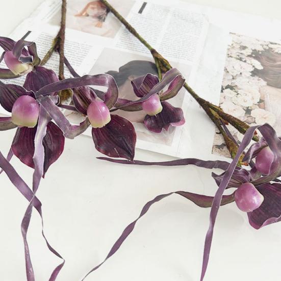 Artificial Flower Paphiopedilum Realistic Silk Plastic Petals Flexible Stems Long-Lasting No Watering Fake Orchid Home Decor