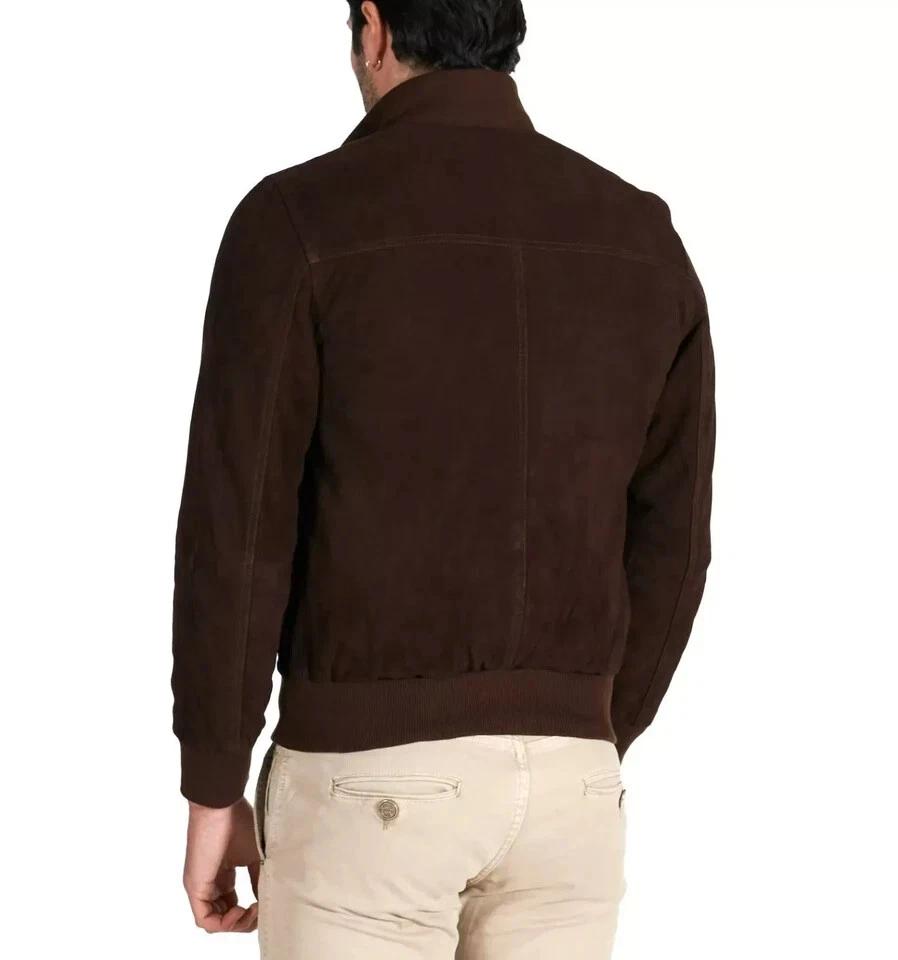 Jaqueta Nova Masculina de Camurça Marrom Bomber Couro Feito à Mão Genuíno Pura Pele de Cordeiro Estilosa