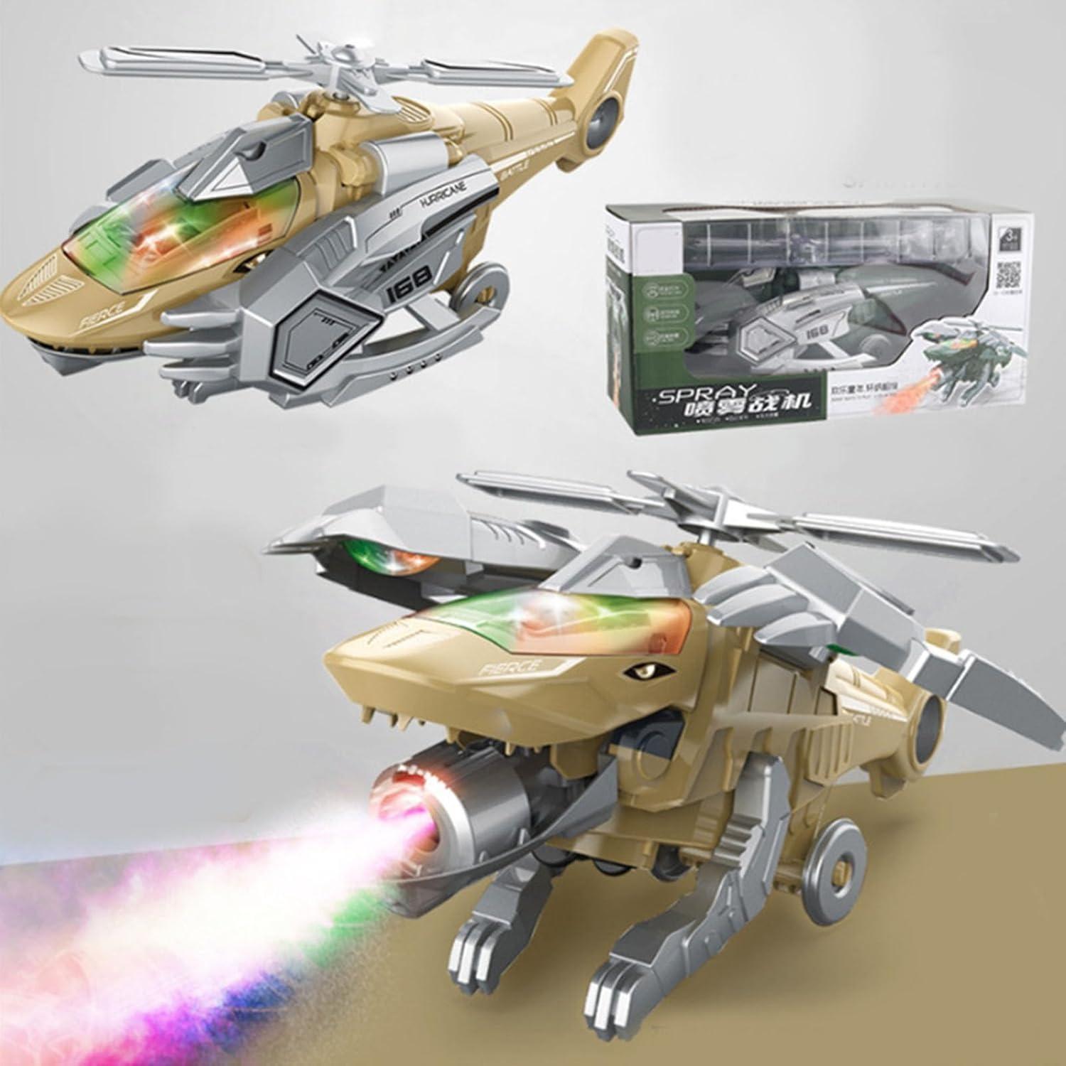 

Світлодіодна іграшка-трансформер динозавр-вертоліт, іграшка Driving Spray Fighter Transform Dinosaur Toy зі світломузикою, дитяча іграшка-літак динозавра Without Spary Yellow