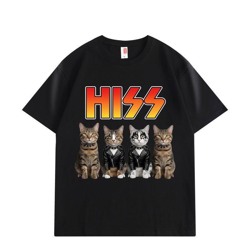 

HISS Rock Cats Funny Band Graphic T Shirts Men Women Casual Fashion Short Sleeve T-shirts Cotton Oversized T-shirt S