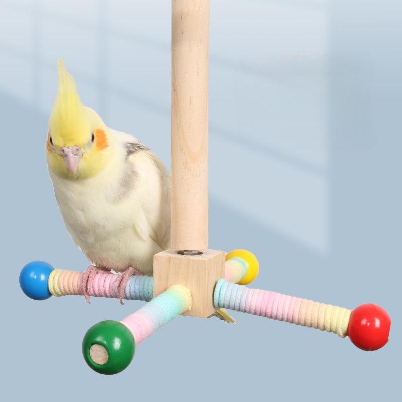 Colorful Spinning Parrot Stand Chew-Proof Toy Interactive Play Perch Entertaining Cockatiel Swing Stimulating Foraging Climber