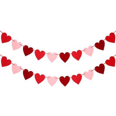 2 Pack Heart Valentine’s Day Garland Banner Valentines Day Heart Decorations For Anniversary Wedding Engagement Party Home Wall Decorations Supplies